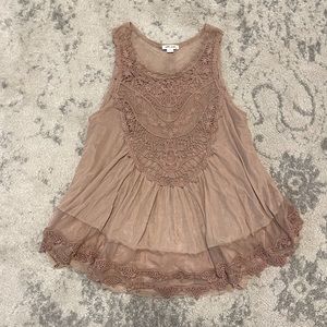 Ultra Pink Dusty Pink Lace Babydoll Tank Top